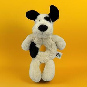 JELLYCAT BASHFUL BLACK/WHITE PUPPY DOG 6” RING RATTLE PLUSH BABY LOVEY